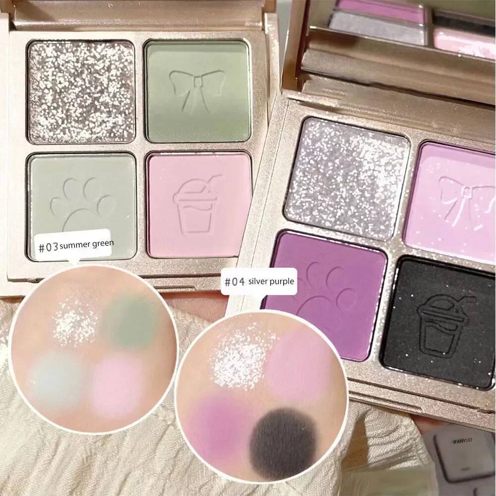 Cute Bear 4-color Eyeshadow Palette Glitter Matte Pink Brown Shimmer Waterproof Lasting Eye Shadow Highlighter Makeup Cosmetics