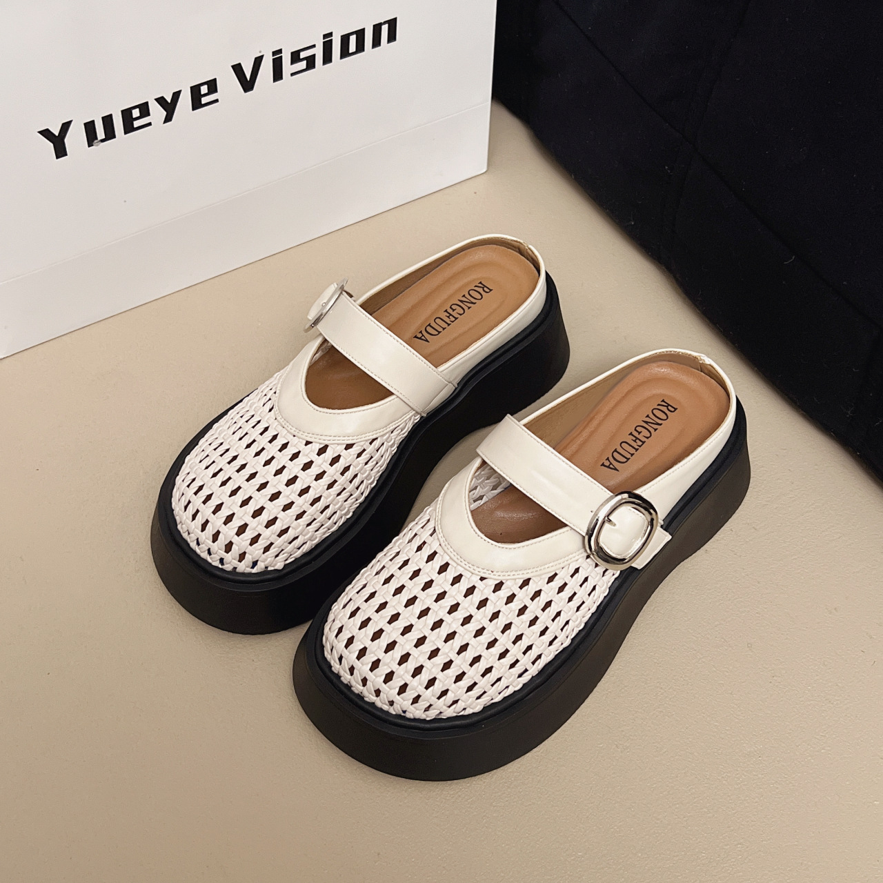 Ddmyoutdoor Ddmyoutdoor French Style Woven Hollow Toe Cap Half Slippers Summer New Versatile Breathable Flat Beach Sandals Outdoor Shoes Outdoor Shoes