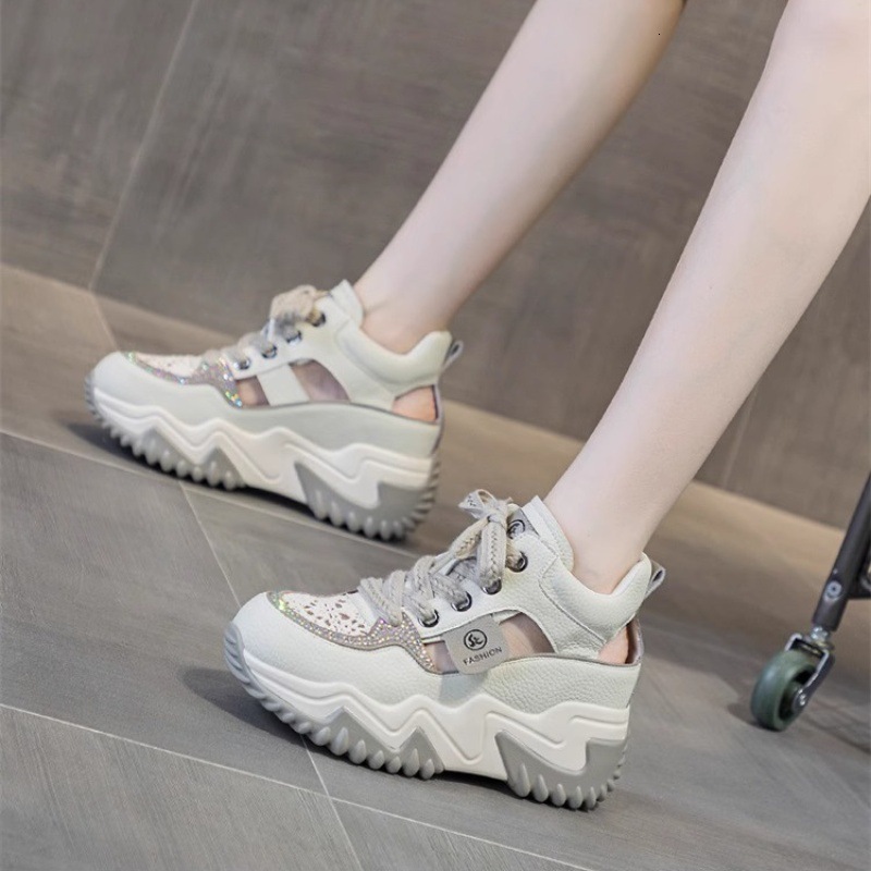 Ddmysports Openwork Sandals Women Spring Summer New Versatile Thick Sole Height Increasing Breathable Casual For Petite Sports Dad Shoes Outdoor Shoes