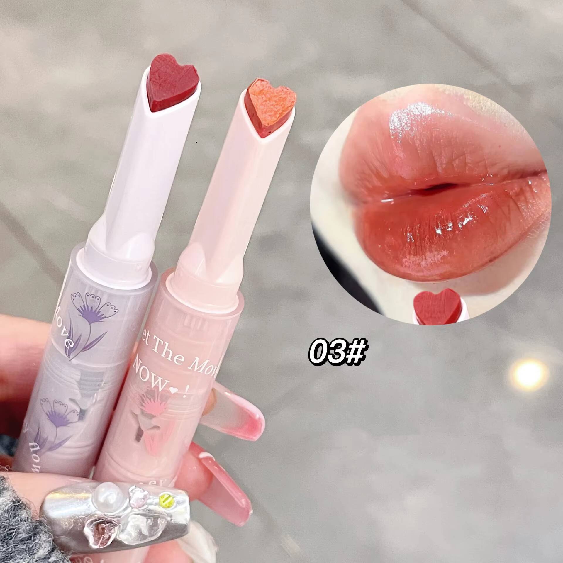 Mirror Lipstick Pen Heart Shape Plumper Guava Cherry Pink Gloss Crystal Glaze Tint Press Type Lip Balm Makeup happy
