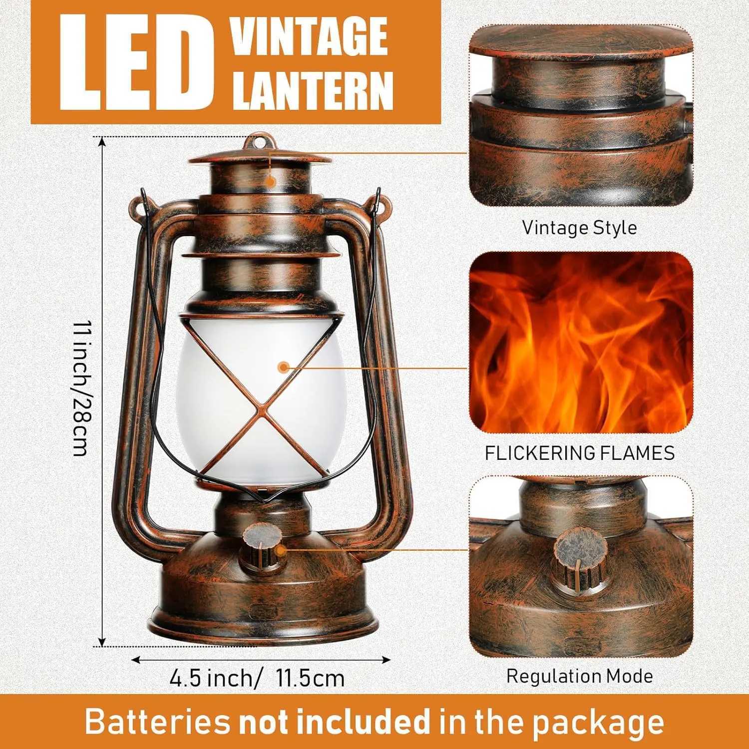 Vintage Camping Lantern Remote Control Flame LED Tent Light Battery Powered Kerosene Lamp Outdoor Portable Ramadan Decoration W250613