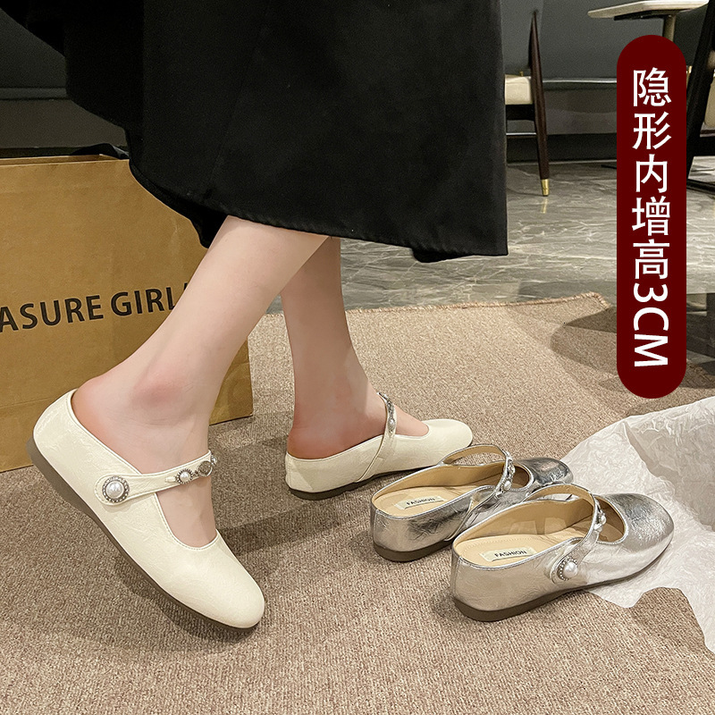 Ddmyoutdoor Silver Closed Toe For Summer Outdoor New French Style Pregnant Women Slip On Mary Jane Half Slippers Outdoor Shoes