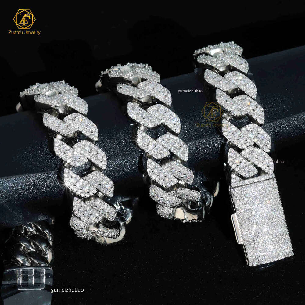 HipHop Jewelry Custom Necklace Wholesale 18mm Iced Out VVS Moissanite Dia 20 Inches sterling sier Cuban Link Chain