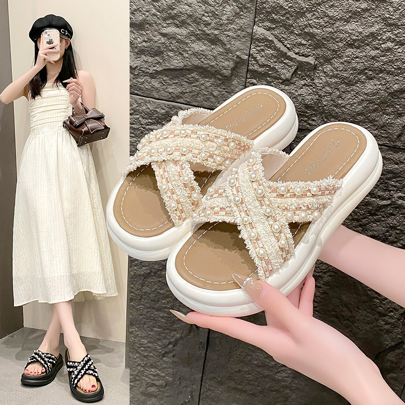 Ddmyoutdoor High End Summer For Women New Thick Soled Beach Sandals Fashion Cross Casual One Strap Slippers Outdoor Shoes