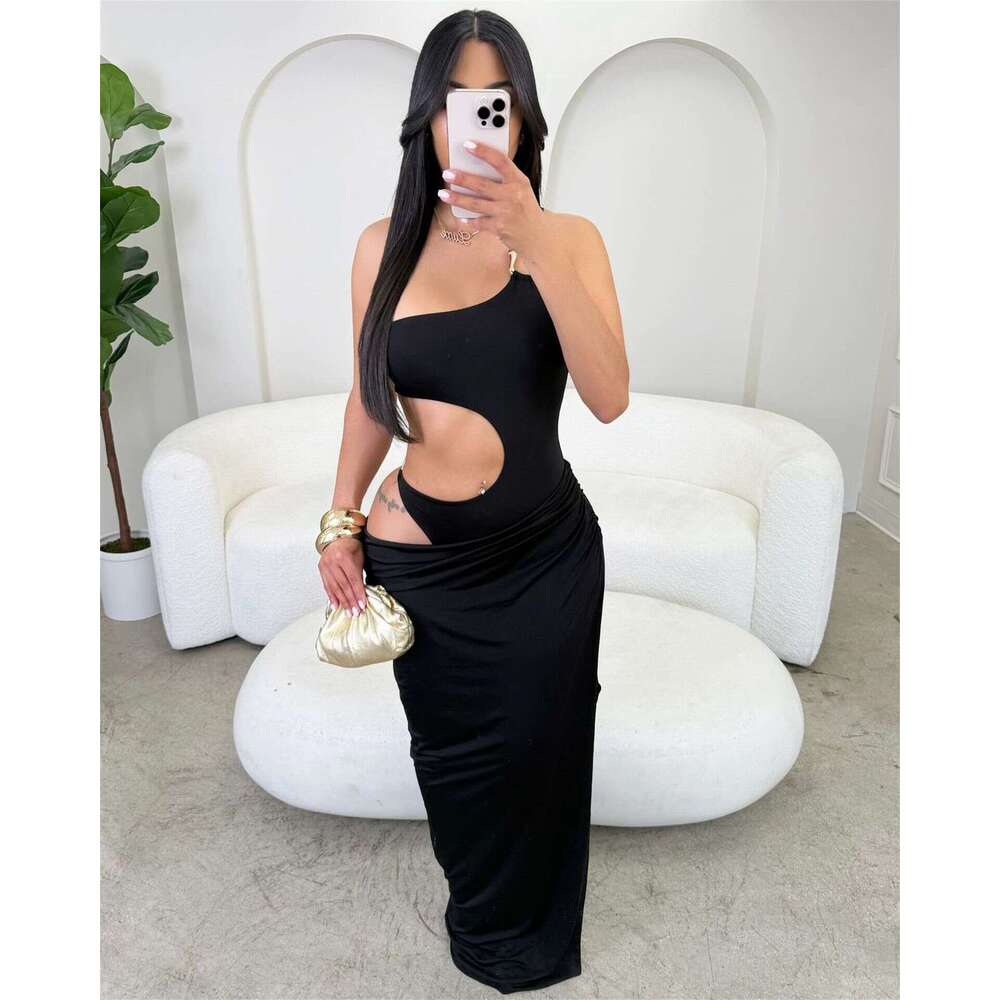 Fashion New Style Banquet Solid Color Elegant Slim Sexy Hollow Design Long Bodycon Dress For Women B5