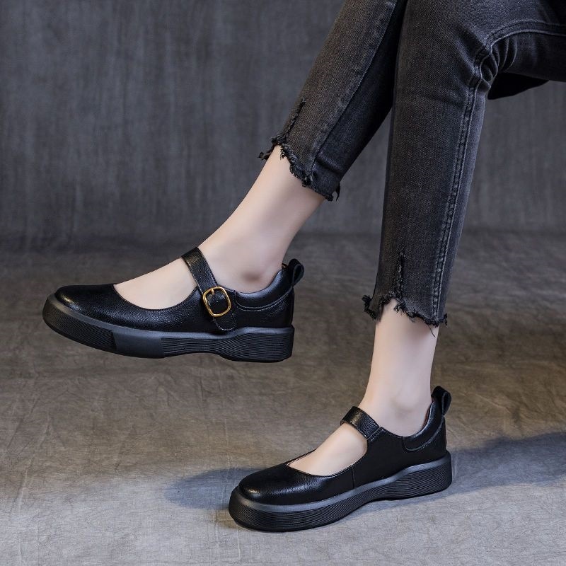 Ddmysports Spring Thick Soled Women S New Round Toe Platform Soft Shallow Mouth Single Versatile Square Flat Casual Shoes Outdoor Shoes