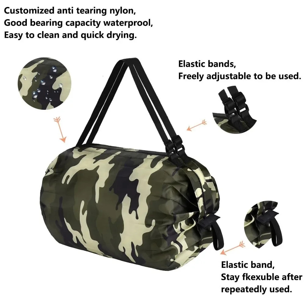 Reusable Grocery Bags Foldable Shopping Storage Tote Waterproof Nylon Cloth Travel Container Portable Duffle Bag Home Organizer 250610