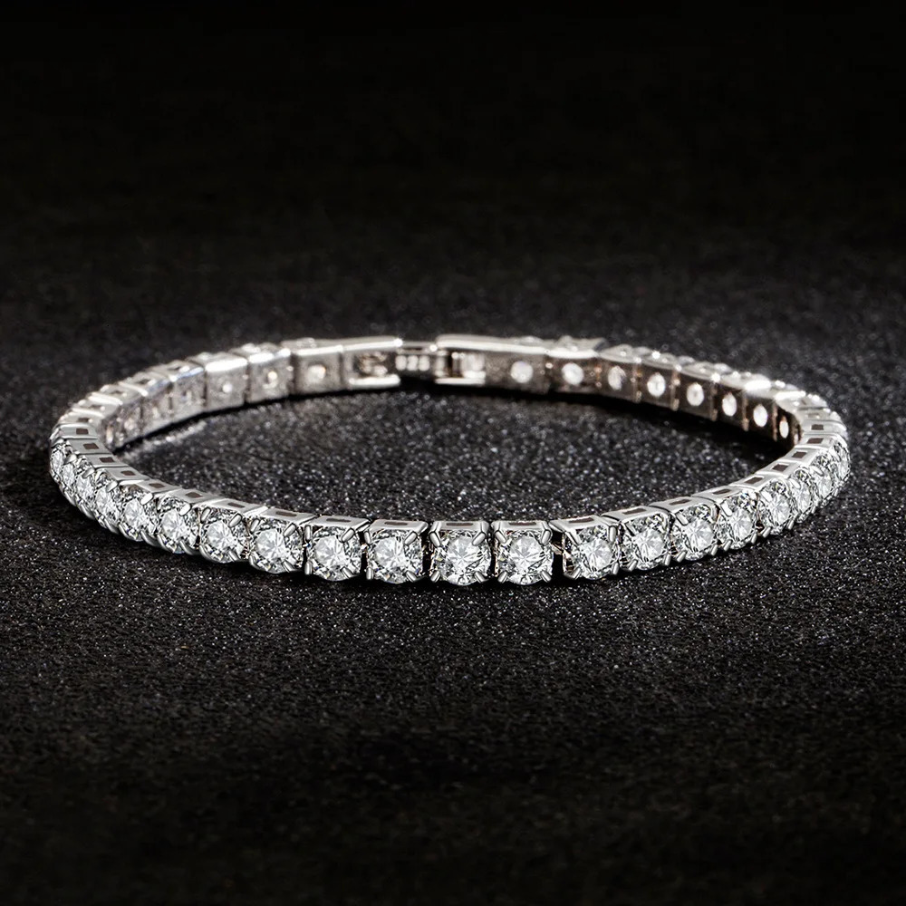 925 Sterling Silver Bracelet Zircon Chain Bracelet For Women Fashion Simple Engagement Wedding Glamour Jewelry 4MM 17.5CM 250610