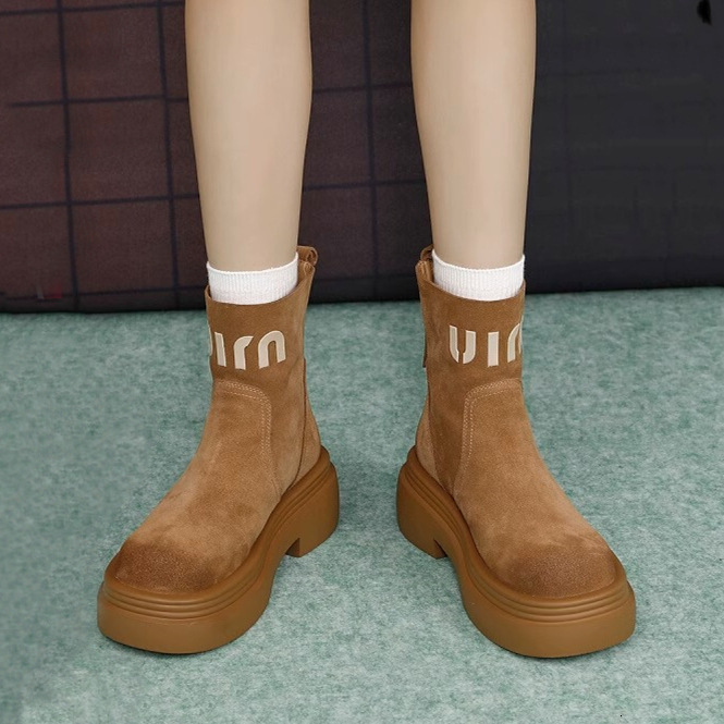 Ddmysports French Style Motorcycle Thick Sole Martin Women Autumn New Fashion Versatile Short Elegant Western Cowboy Boots Outdoor Shoes