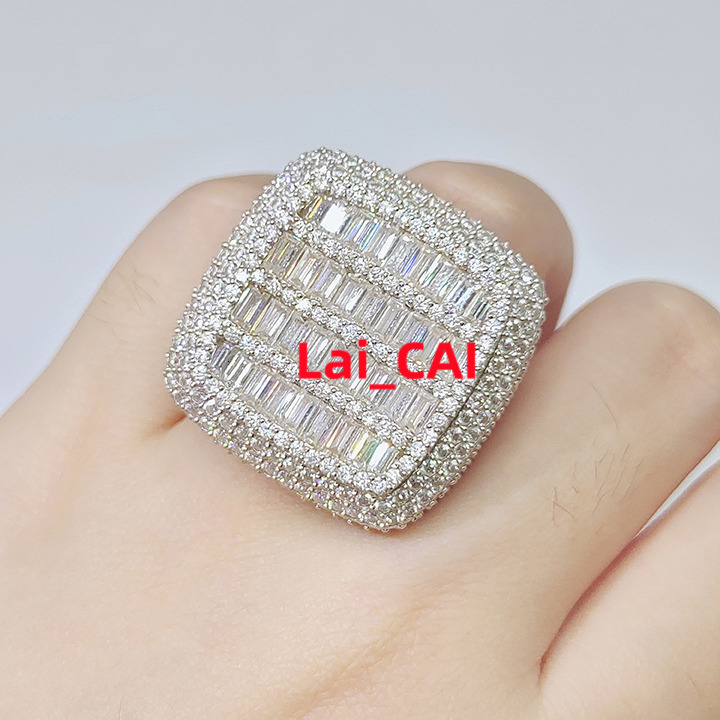 Custom Square Shape Vvs Moissanite Mens Ring 10K Gold Cuban Chain Design Hip Hop Jewelry with Diamond Tester Pass