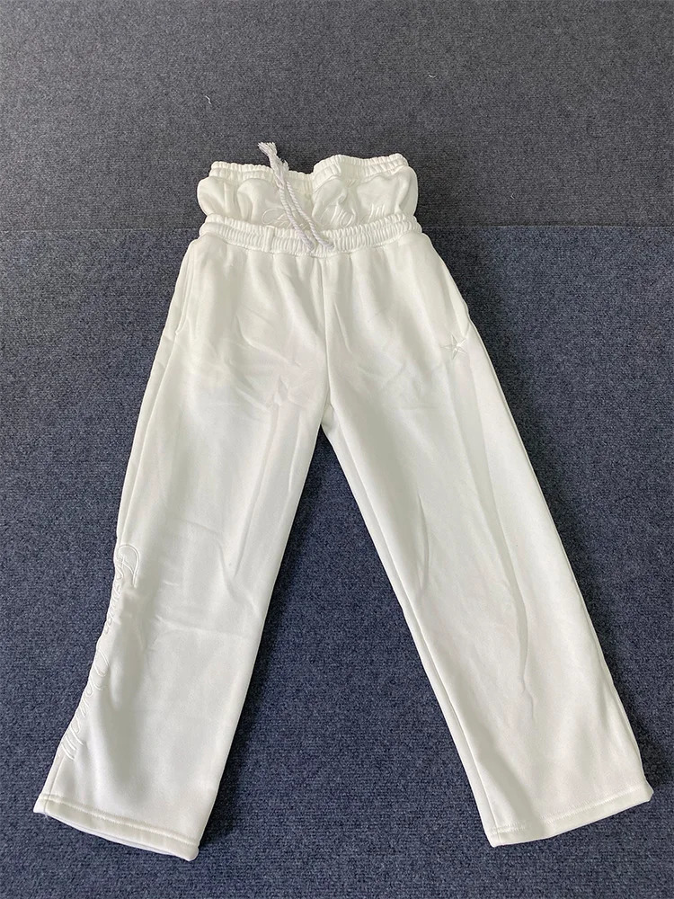 Harajuku Loose Double Waisted Sweatpants Y2K American Solid Color Letter Embroidery Casual Pants Hip Hop Drawstring sweat pants 250612