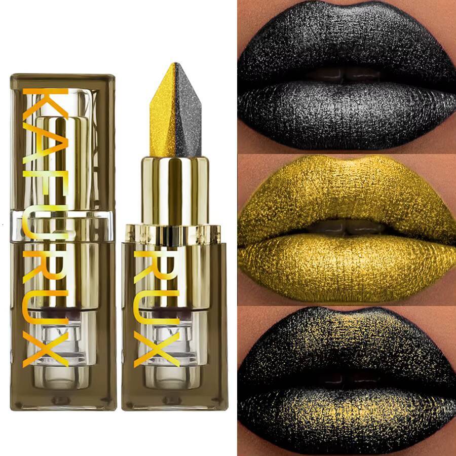 1pc Two-tone Color Glitter Non-stick Cup Matte Black&yellow Lip Makeup Diamond Lipstick or for Eye Shadow Gifts happy