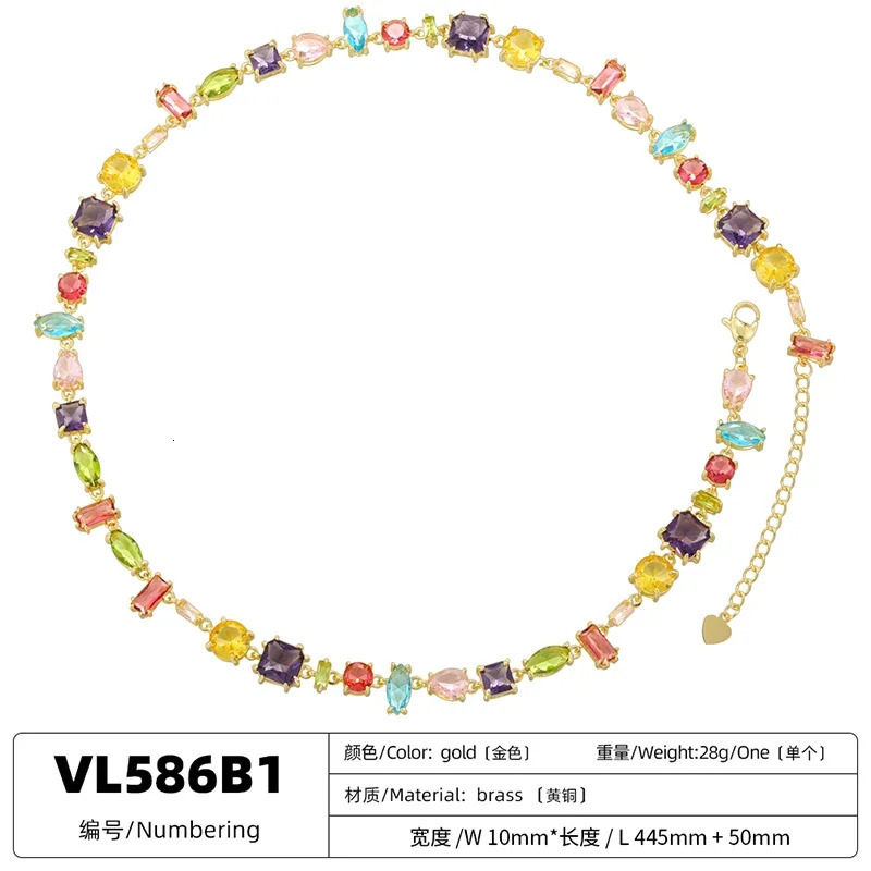ZHUKOU 18K Golden Plated Colourful Crystals Elegant Collarbone Necklace Ladies Beaded Bracelet Ladies Jewellery VL585 VL586 250609