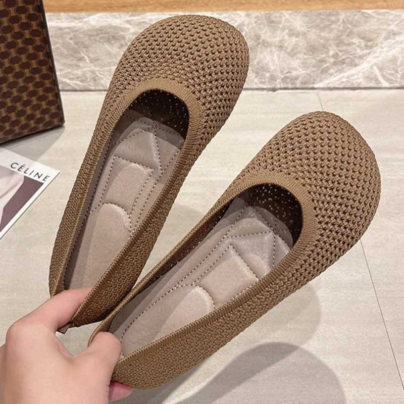 Big Size 42 Women Flats Knitted Breathable Sneakers Ladies Soft Bottom Ballet Loafers Casual Slip Boat Shoe for Woman XJ250614
