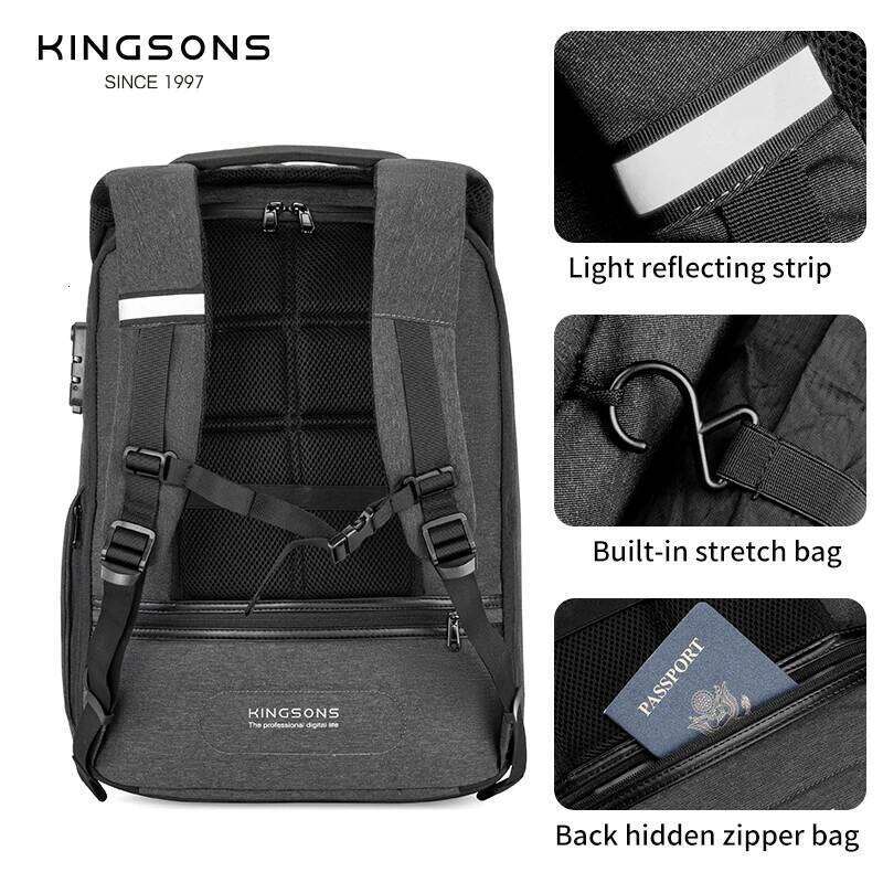 Kingsons Anti-Theft For Men Boys School Backpack 13.3/15.6/17.3 Inch Laptop Computer Bag Fashion Male Mochila 2023