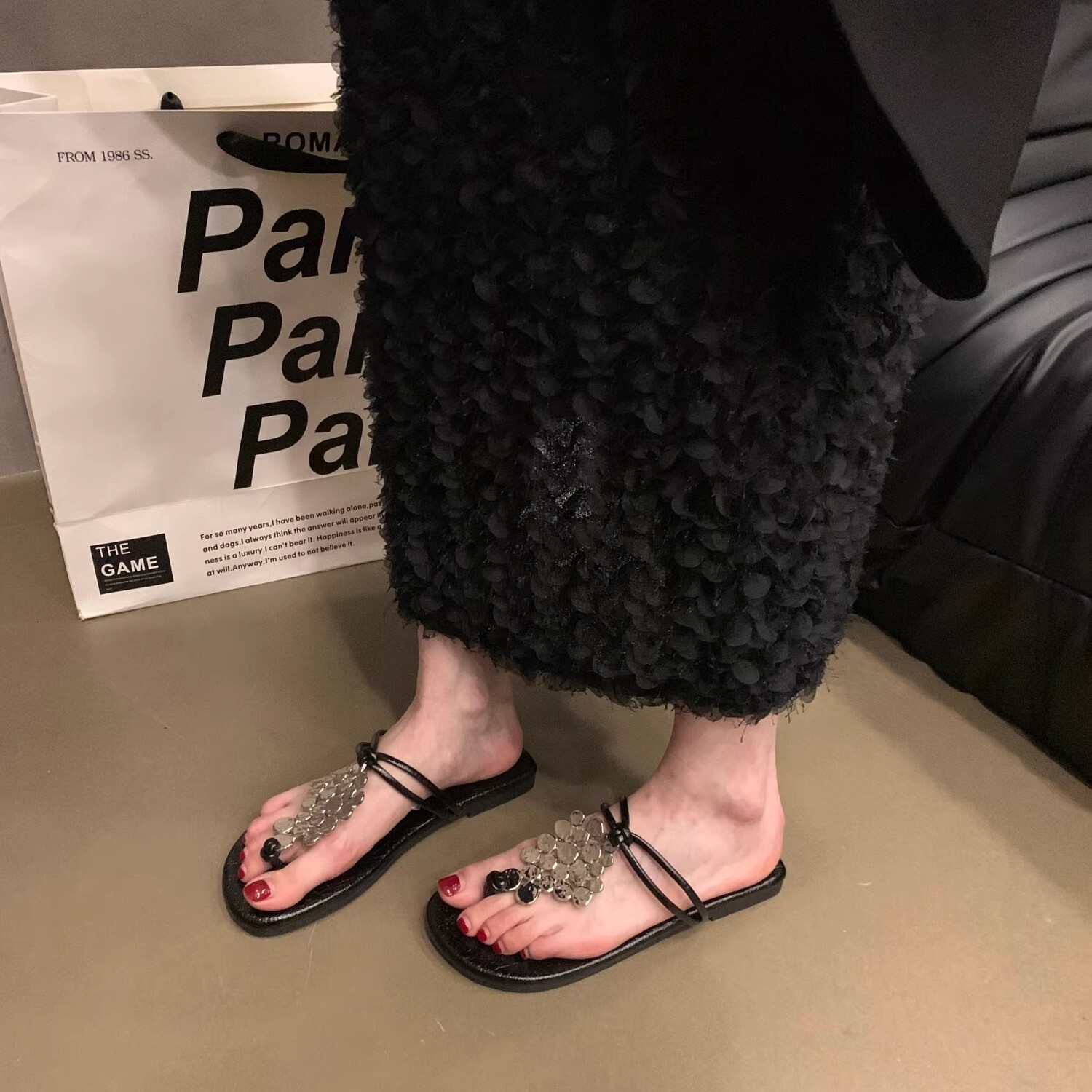 Ddmyoutdoor Ddmyoutdoor Toe Post Spring And Autumn New French Style Design Sense Elegant Outdoor Flat Roman Sandals Women S Shoes Outdoor Shoes