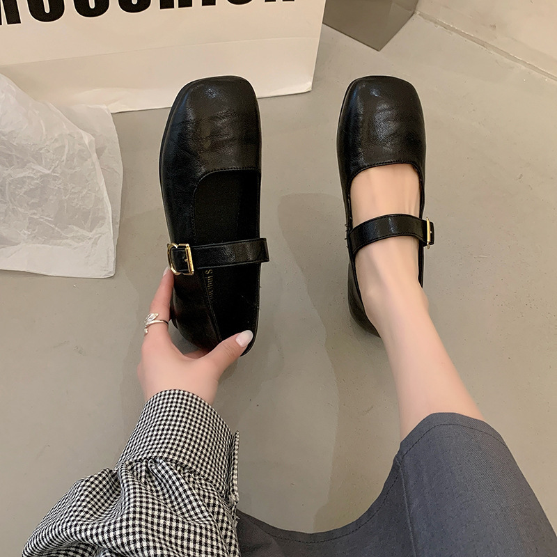 Ddmyoutdoor Spring And Autumn New French Style Mary Jane For Women Korean Version Square Toe Slip On Shallow Mouth Flat Loafers Trendy S Shoes Outdoor