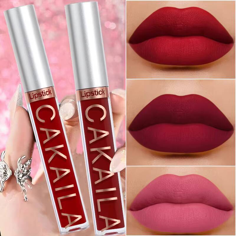 1 Pcs Waterproof Lip Gloss Lipstick Set - Nude, Dark Brown & Matte Red Shades, Long-Lasting 24-Hour Wear, Suitable for All Skin happy