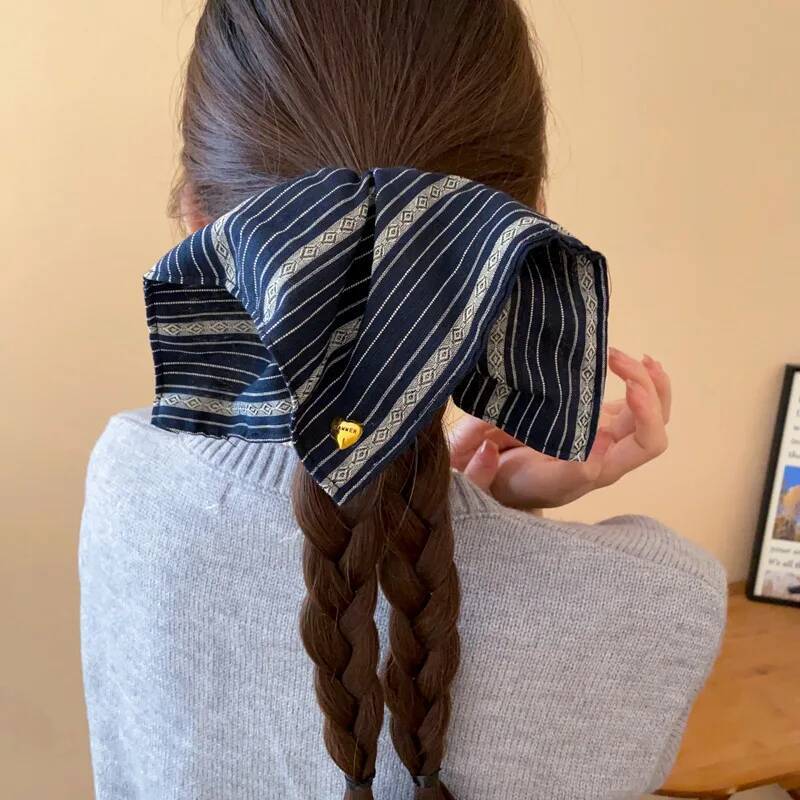 Square Large Black White Checkered Striated Leopard Print Bowknot Heart Intestine Hair Ties for Women Fashion Temperament Scarf