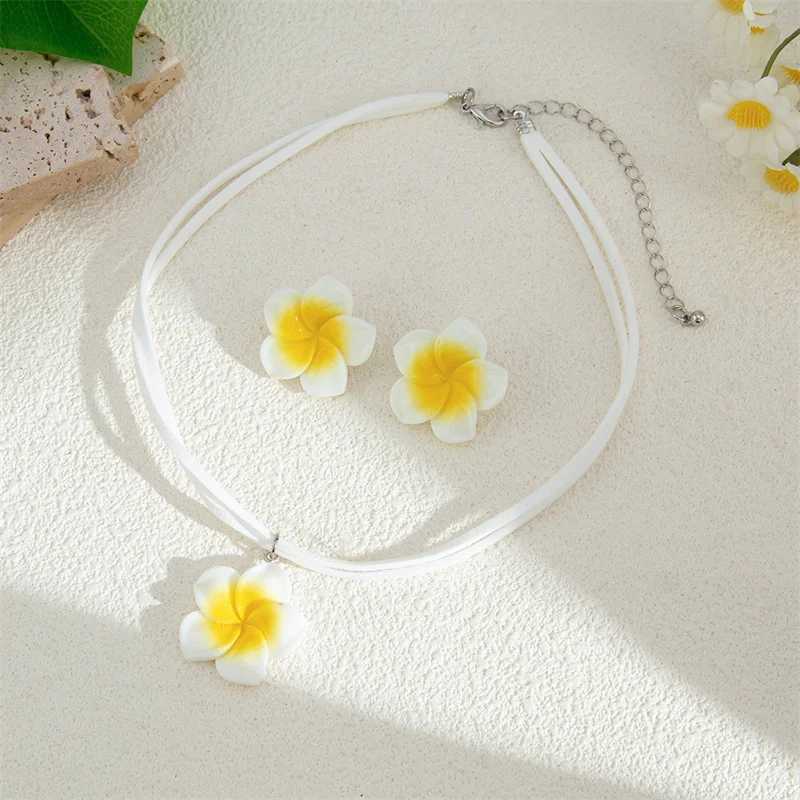 Elegant Big Flower Jewelry Set for Women White Pink Green Resin Flowers Pendant Necklace Earring Girls Beach Party Jewelry Gift Z250614