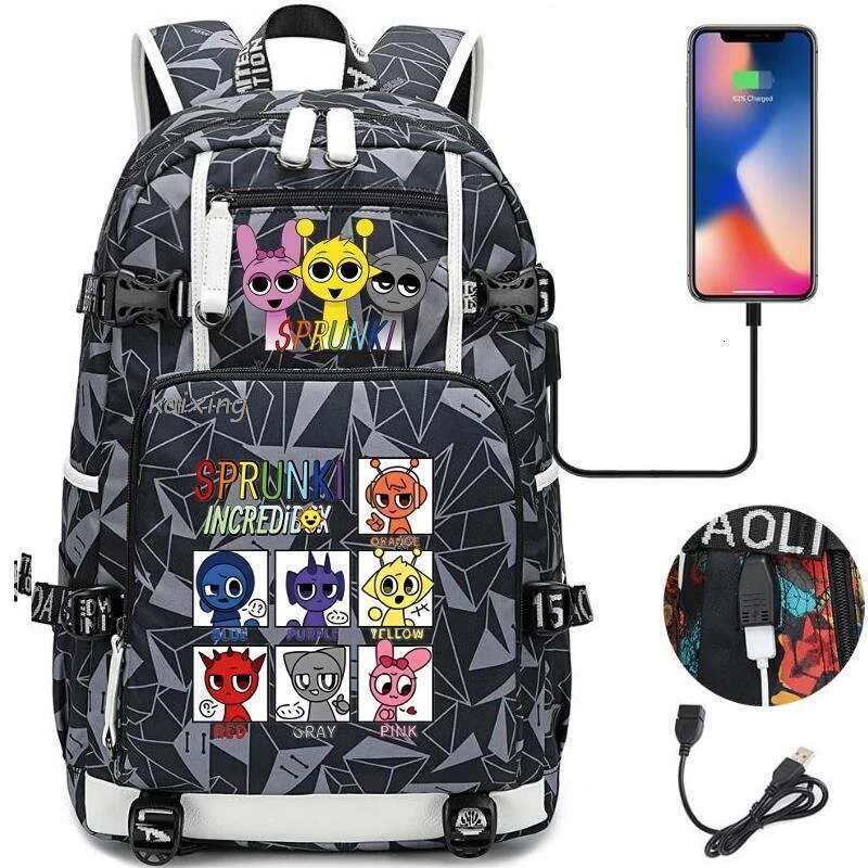 Hot New Sprunki School Bags Teenager USB Charging Laptop Backpack Teens Boys Girls Student Book Mochila Travel Bag Best Gift