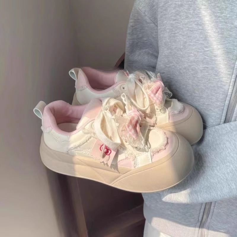 Ddmysports New Bowknot Versatile Casual Sports Sneakers For Women Thick Soled White Bread Shoes Outdoor Shoes