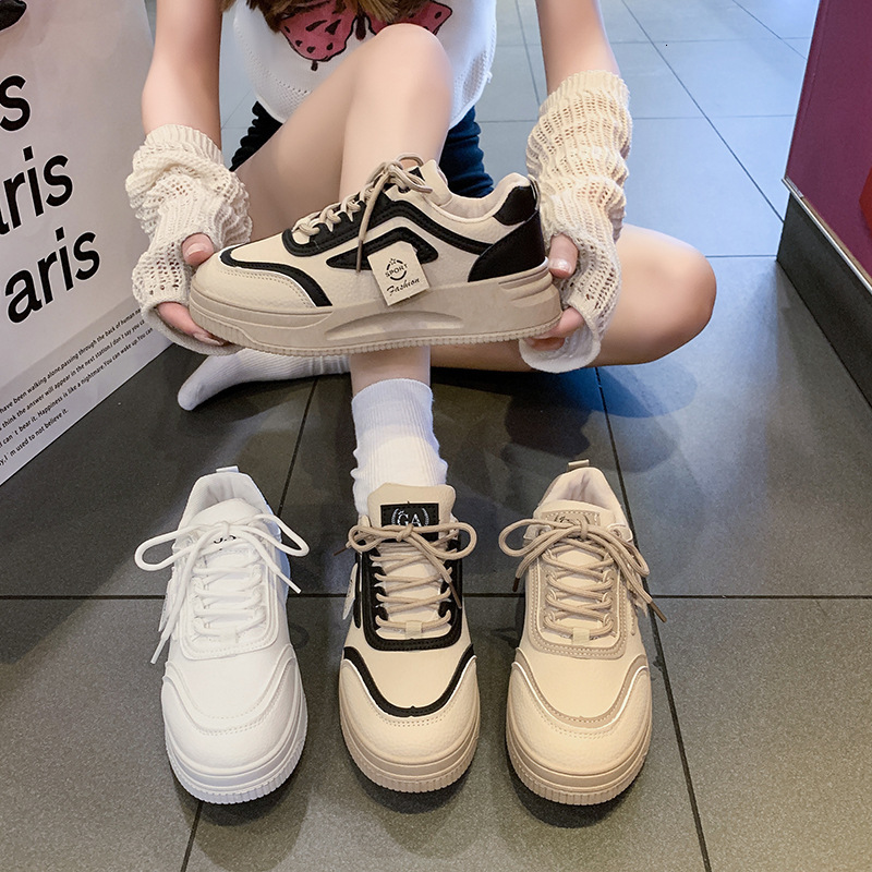 Ddmysports Spring New White Sneakers Korean Style Ins Female Student Thick Sole Sports Casual Street Fashion Campus Outdoor Shoes