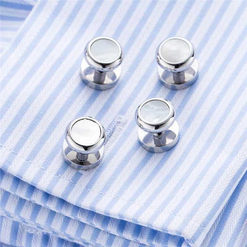 Pearl Shell + Brass Cufflinks for Mens Tuxedo Shirt Stud Cuff Links Buttons Brand Top Quality Man Wedding Jewelry gemelos Z692 XJ250614