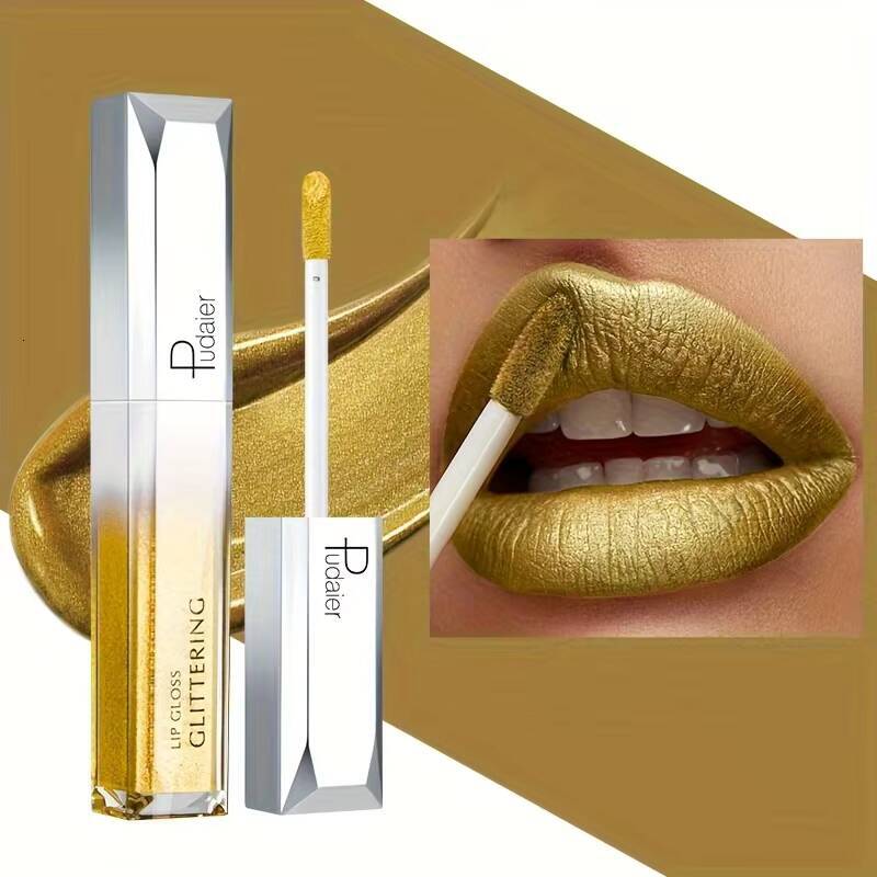 1Pcs Luxurious Golden Bar Lipstick: Long-Lasting Matte Velvet Finish with Non-Fading & Waterproof Properties happy