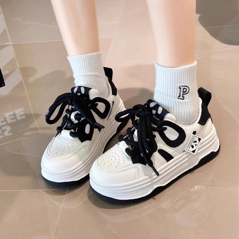 Ddmysports Cute Funny Big Head Shoes Black And White Panda Women Autumn Versatile Thick Sole Height Increasing Sports Niche Casual Sneakers Outdoor Sh