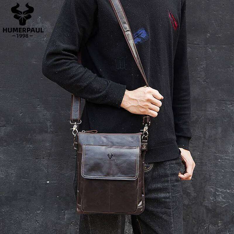 HUMERPAUL Brand Genuine Leather Men's Messenger Bag Business Shoulder Bags For Work High Quality Male Cowhide Handbag Bolso