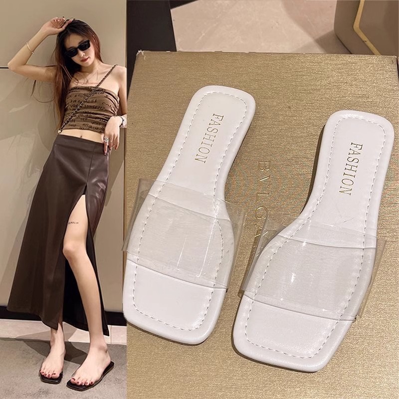 Ddmysports Summer Small Fragrance Style Internet Celebrity Flat For Women New Versatile Korean Version One Word Casual Transparent Slippers Outdoor Sh