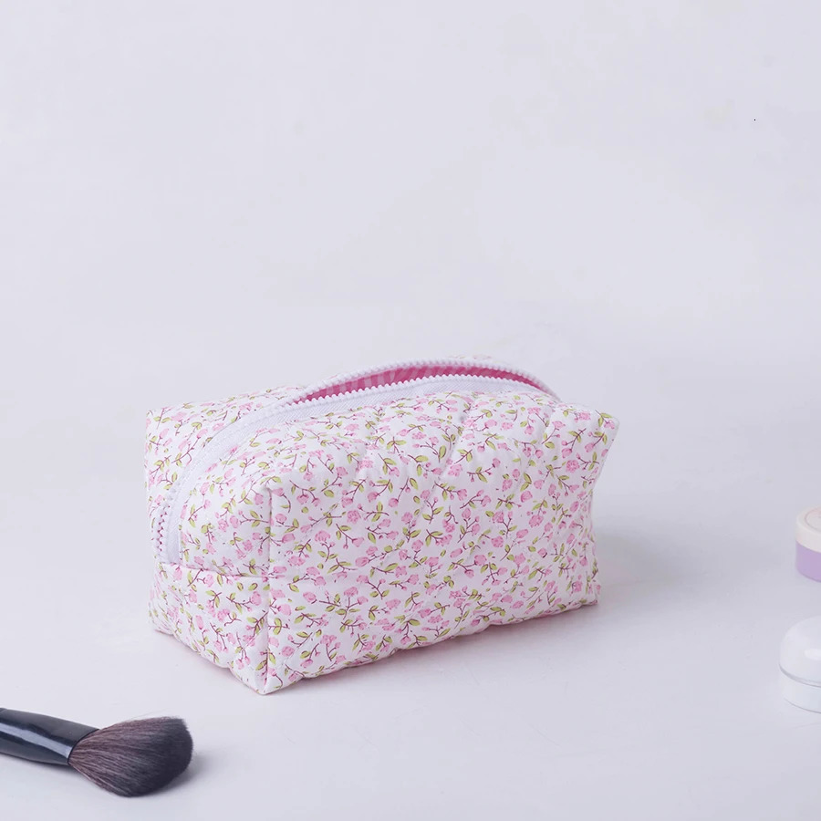 Storage Organizer Floral Puffy Quilted Makeup Bag Flower Printed Cosmetic Pouch Large Travel Accessory 250614