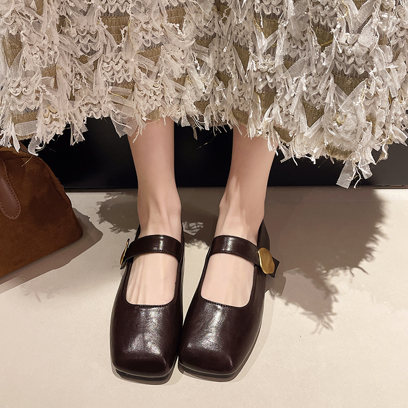 Ddmyoutdoor Spring Soft Leather Metal Buckle Square Toe Mary Jane Women S Flat Shoes Outdoor Shoes