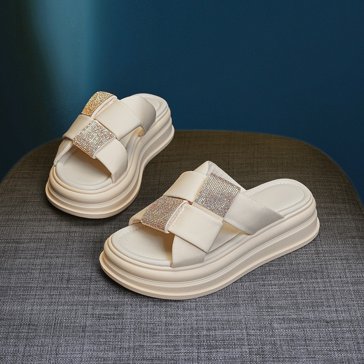 Ddmysports Casual Thick Soled Sandals For Women New Summer High End Roman Rhinestone One Strap Slippers Elegant Fairy Style Outdoor Shoes