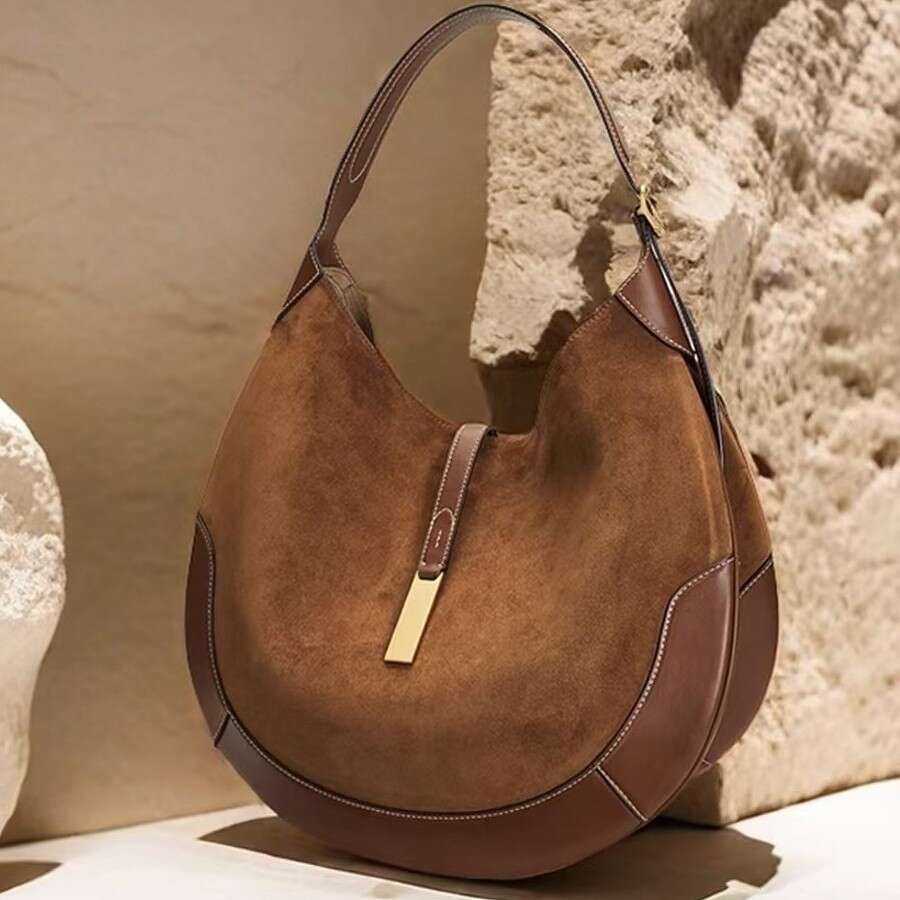 Women's Underarm Suede Equestrian Design Dumpling Tote Hot-Selling Handbag Crescent Bag Large 2025 Elegant Versatile New Trendy Ins Style
