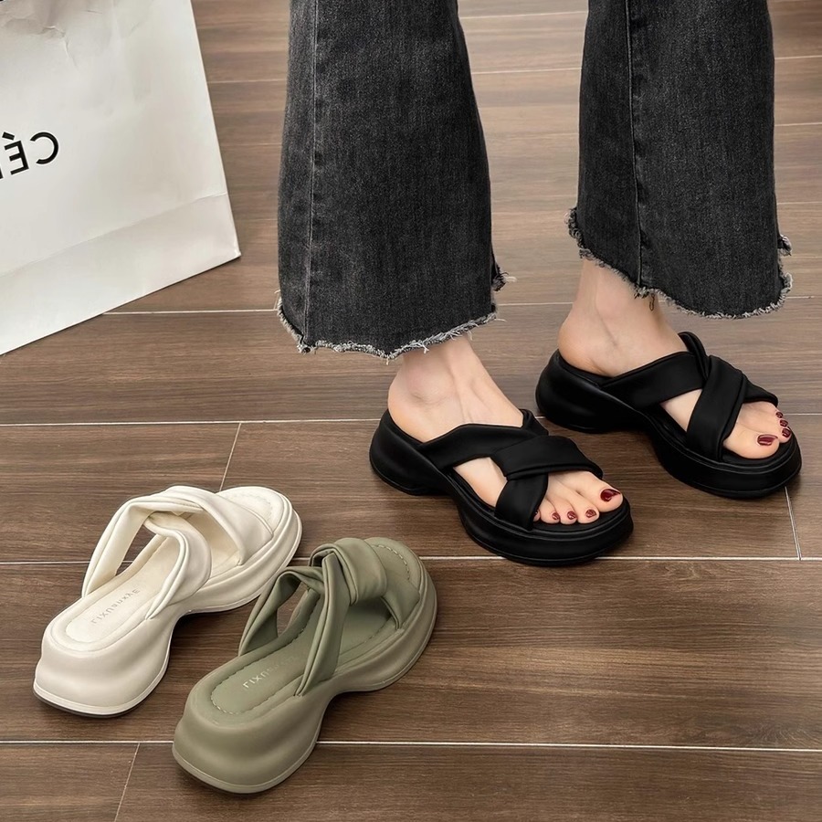 Ddmysports Trendy Women S Summer Outdoor Slippers Super Popular New Platform Thick Sole Beach French Style Dress Matching Roman Sandals Outdoor Shoes