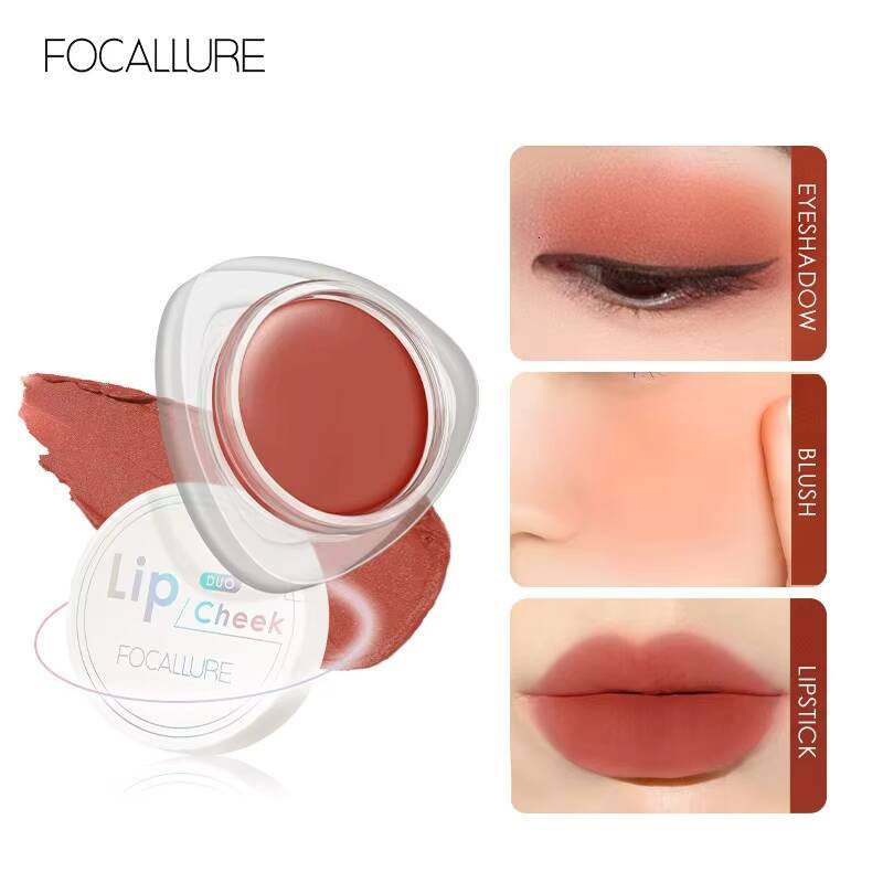FOCALLURE 12 Colors Cream Smooth Matte Lipstick Waterproof Long Lasting Moist Lip Cheek Dual-Use Women Beauty Cosmetic happy