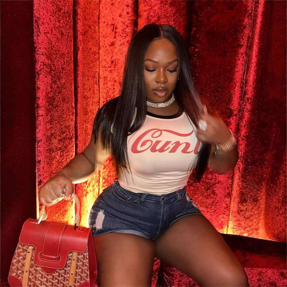 New Fashion Slim Fit Stretch Sexy Printed Round Neck Short Sleeve Top Color Block T-Shirt For Girls B5