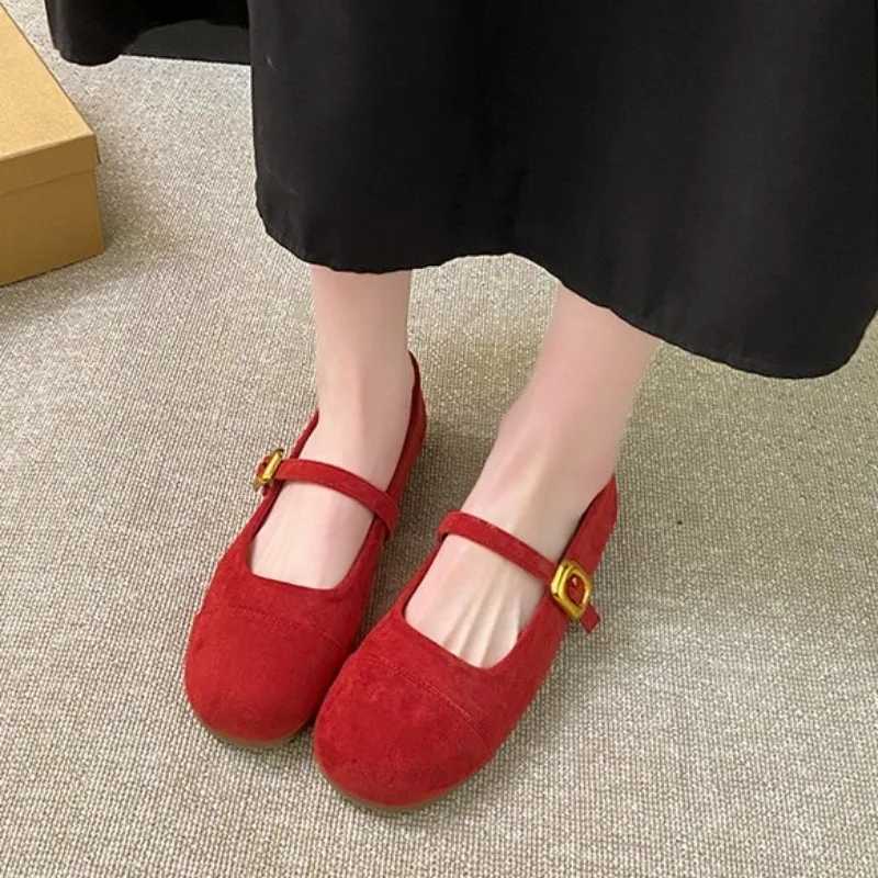 Summer fi buckle shoes womens solid color suede round toe sweet ballet flat shoes womens soft casual comfortable loafers XJ250614