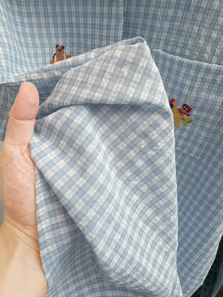 Womens Plaid Short Sleeve Shirt Vintage Summer Harajuku Turn Down Collar Blouses Cartoon y Loose Ladies Blouse 250614