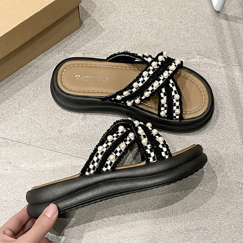 Ddmyoutdoor High End Summer For Women New Thick Soled Beach Sandals Fashion Cross Casual One Strap Slippers Outdoor Shoes