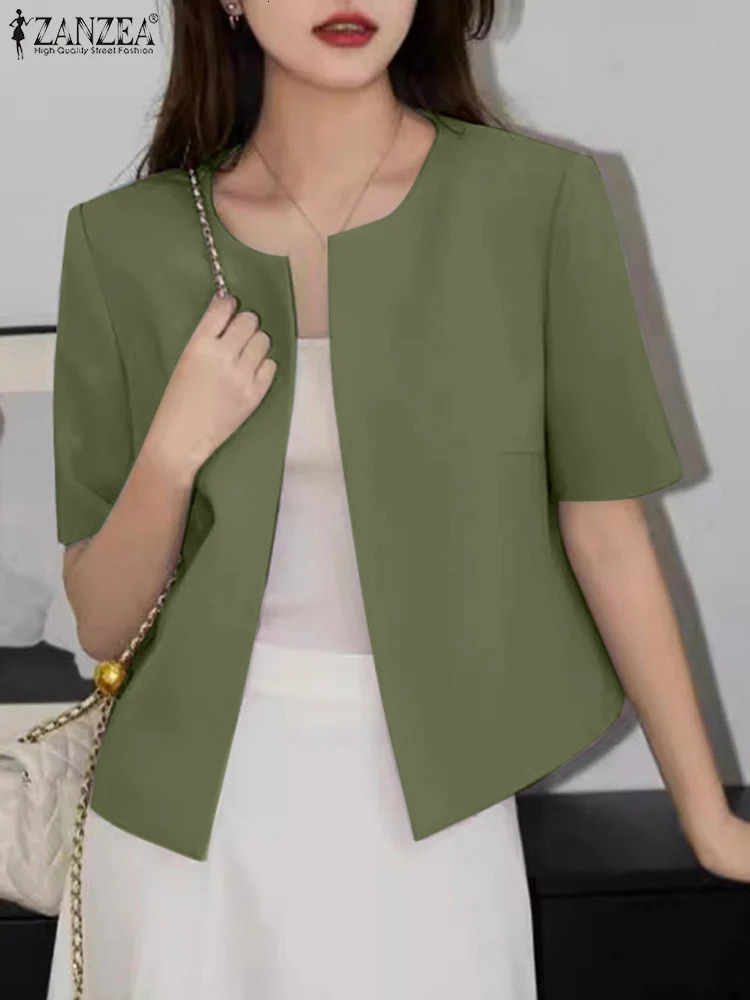 Women Summer Cardigan Tops Elegant Office Lady Blouses ZANZEA Casual O Neck Short Sleeve Work Shirt Korean Fashion Woman Blouse 250614