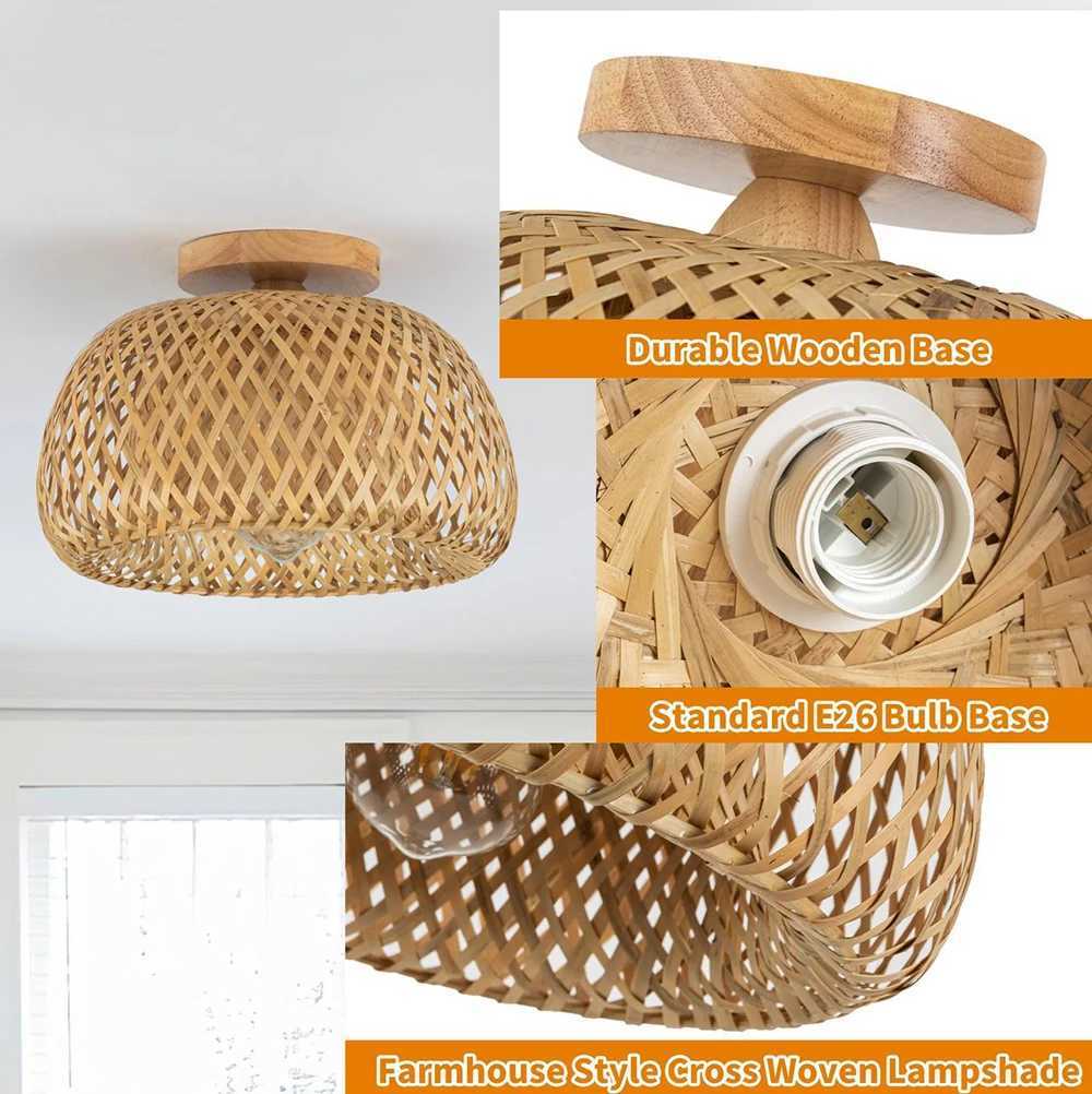 Bamboo Hand Weaving Ceiling Lights 30cm Hanging LED Ceiling Lamp Chandelier Fixture Rattan Hand Craft Woven Home Bedroom Decor XJ2500613