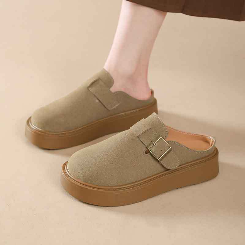 Ddmyoutdoor Baotou Thick Soled Slippers For Women New Spring Summer Round Toe Height Increasing Non Slip Dress Shoes Stylish Outdoor Shoes
