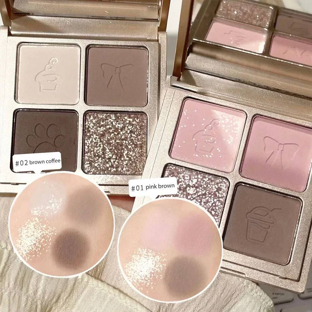 Cute Bear 4-color Eyeshadow Palette Glitter Matte Pink Brown Shimmer Waterproof Lasting Eye Shadow Highlighter Makeup Cosmetics