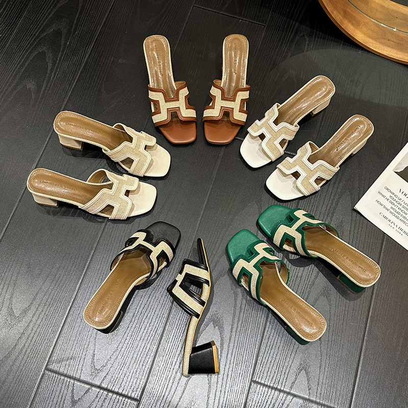 hot Free Shipping designer Slippers New high heeled slippers for women with and straight heels fashionable beach sandals thick soles