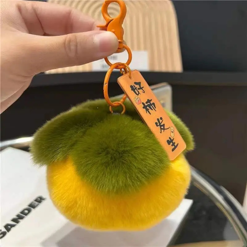 Real Rabbit Hair Mini Cute Small Persimmon Keychains Women Plush Rex Rabbit Fur Car Key Chain Bag Decoration Pendant Gift 250610