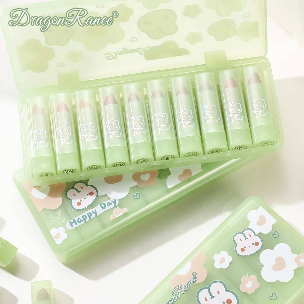 Dragon Ranee10pcs Matte Velvet Green Bunny Translucent Waterproof Sweatproof Non-Stick Lipstick Set happy