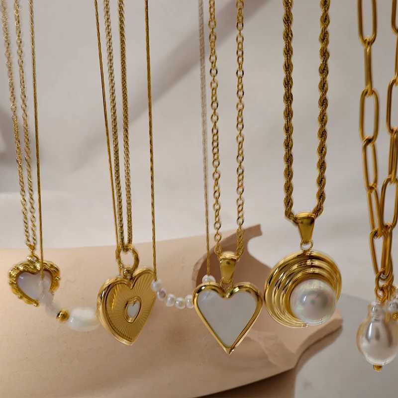 WILD FREE Trendy Stainless Steel Pearl Pendant Necklaces for Women Heart Star Simple Charm PVD Gold Plated Jewelry Z250614